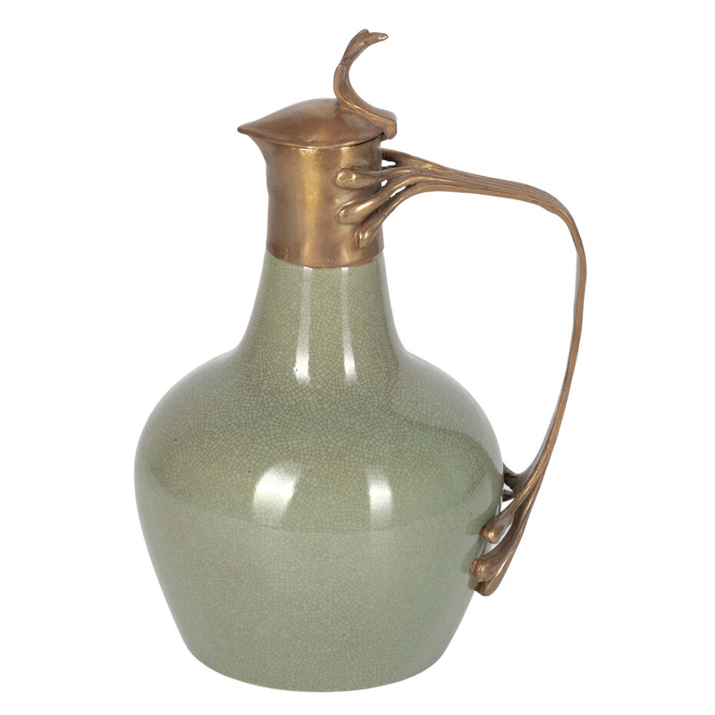 Кувшин зеленого цвета из фарфора с бронзовой крышкой и изогнутой ручкой Eden Garden porcelain and bronze Зеленый Бронза Кувшин зеленого цвета из фарфора с бронзовой крышкой и изогнутой ручкой Eden Garden porcelain and bronze Зеленый Бронза в Костроме | Loft Concept