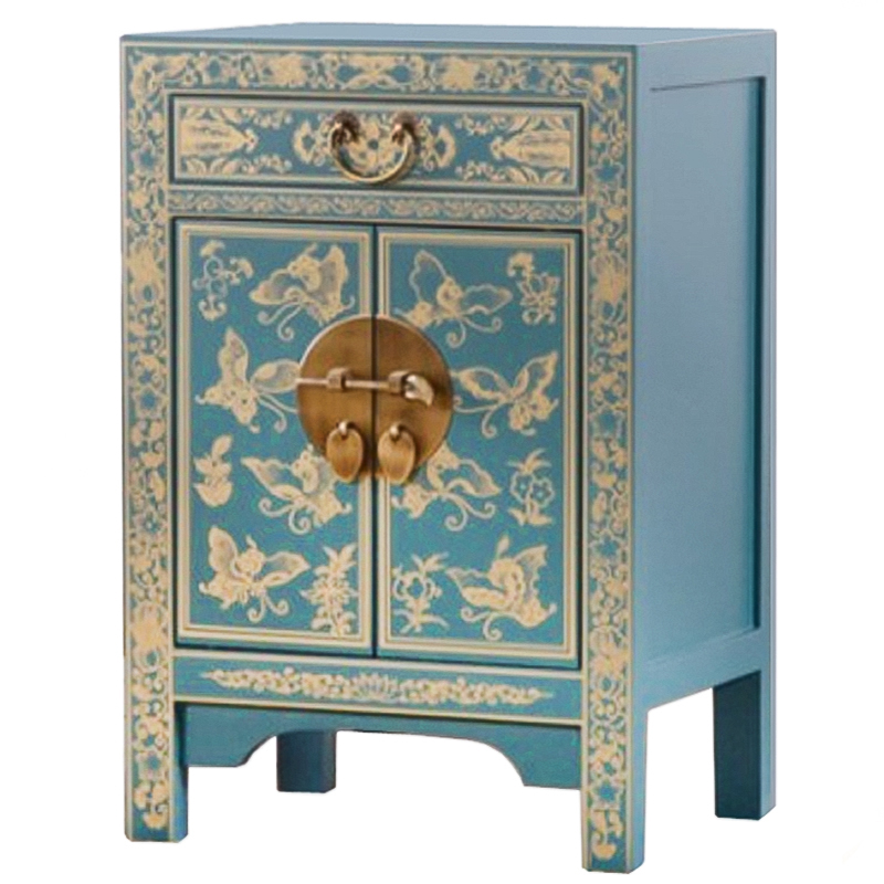 Светло-бирюзовая тумба в Китайском стиле ручная роспись Light Turquoise Chinese Nightstand Бирюзовый Золотой Светло-бирюзовая тумба в Китайском стиле ручная роспись Light Turquoise Chinese Nightstand Бирюзовый Золотой в Костроме | Loft Concept