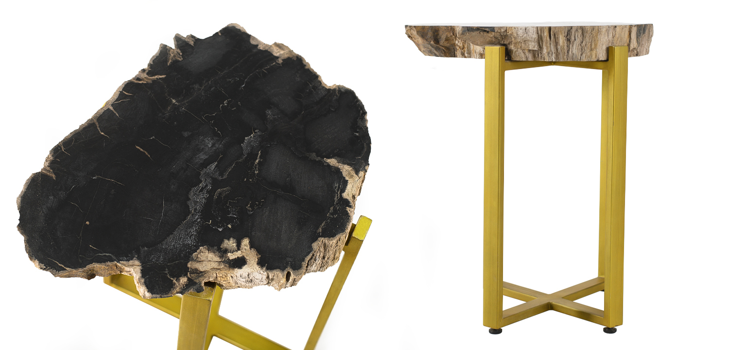 PETRIFIED WOOD COFFEETABLE GOLD S Окаменелое дерево - фото