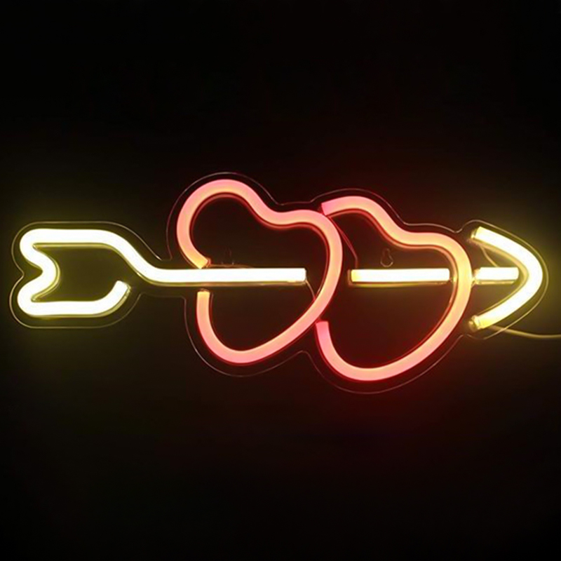Неоновая настенная лампа Two Hearts Neon Wall Lamp Красный Желтый Прозрачный в Костроме | Loft Concept 