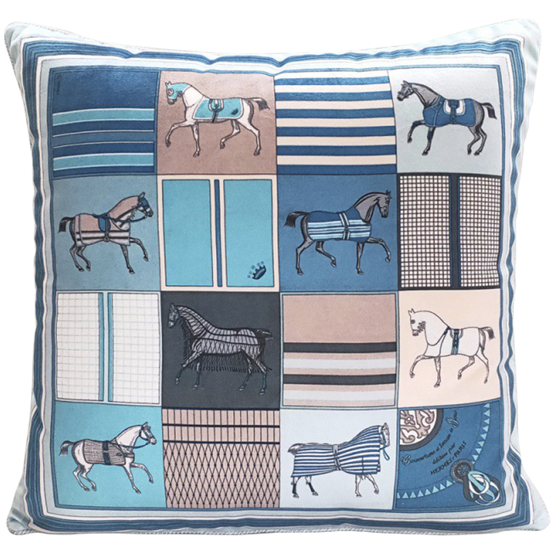 Декоративная подушка Hermes Horses 103 Голубой Бежевый Синий Декоративная подушка Hermes Horses 103 Голубой Бежевый Синий в Костроме | Loft Concept