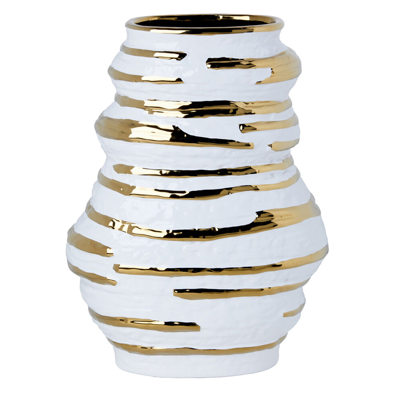 Ваза белая с рельефной поверхностью и золотыми полосами Vase Beehive Белый Золотой Ваза белая с рельефной поверхностью и золотыми полосами Vase Beehive Белый Золотой в Костроме | Loft Concept