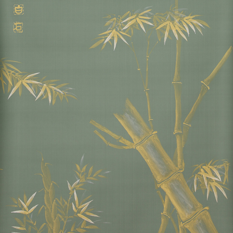 Обои ручная роспись Bamboo Golden on Blue grey dyed silk Обои ручная роспись Bamboo Golden on Blue grey dyed silk в Костроме | Loft Concept