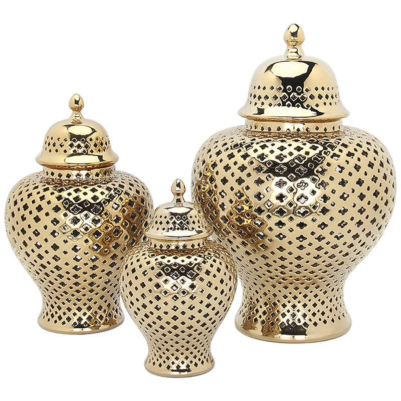 Ваза с крышкой Gold Ceramic Carving Vase Глянцевое золото Ваза с крышкой Gold Ceramic Carving Vase Глянцевое золото в Костроме | Loft Concept