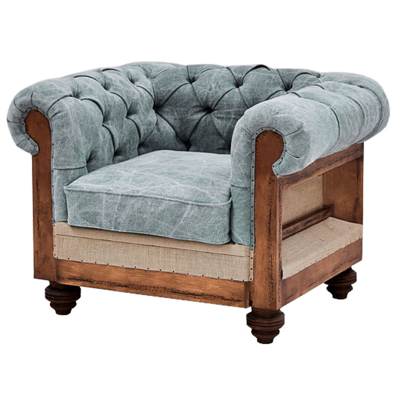 Кресло Deconstructed Chesterfield Armchair Gray Blue Серо-голубой Коричневый Бежево-серый Кресло Deconstructed Chesterfield Armchair Gray Blue Серо-голубой Коричневый Бежево-серый в Костроме | Loft Concept