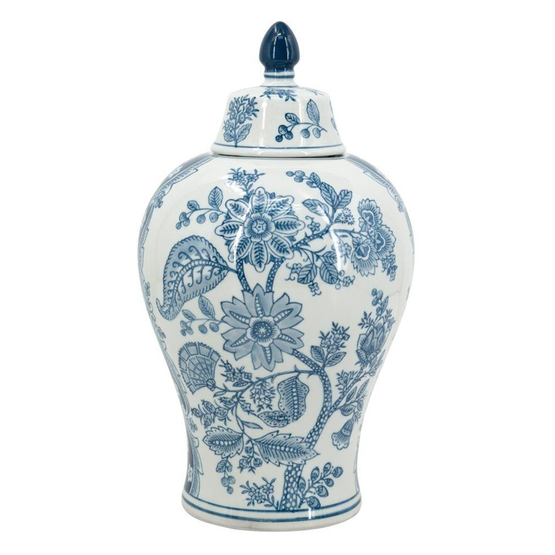 Ваза с крышкой и голубым цветочным рисунком 37 см Blue & White Ornament Белый Голубой Ваза с крышкой и голубым цветочным рисунком 37 см Blue & White Ornament Белый Голубой в Костроме | Loft Concept