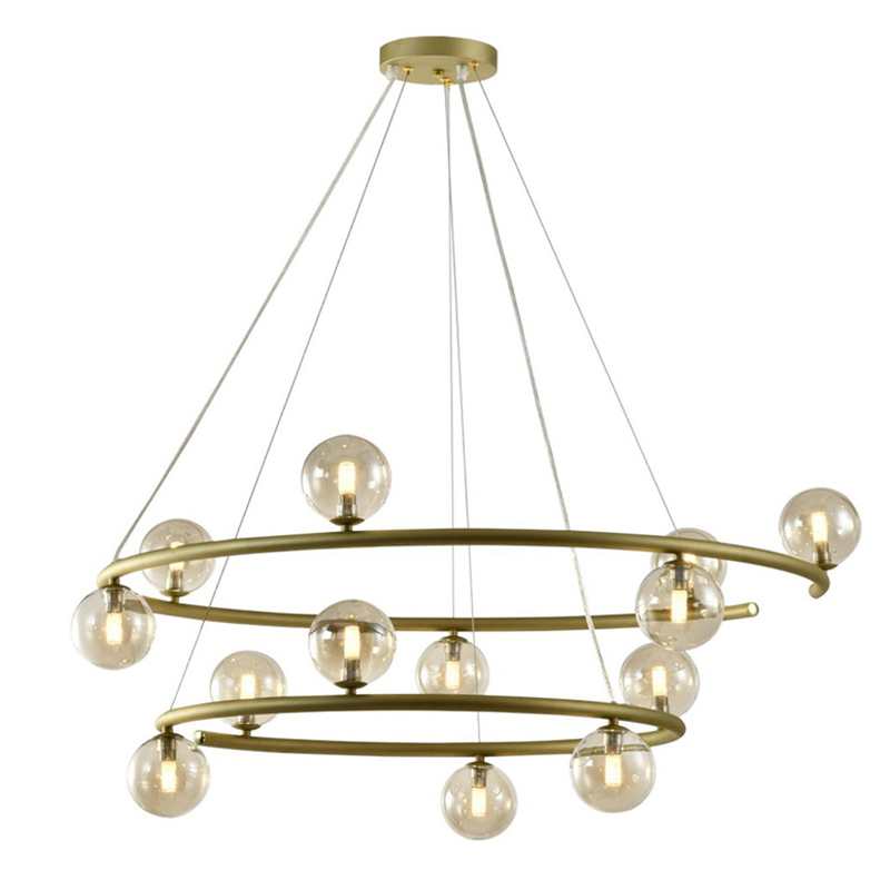 Большая люстра с двумя ярусами Bubble Glass Gold Золотой Янтарный Большая люстра с двумя ярусами Bubble Glass Gold Золотой Янтарный в Костроме | Loft Concept