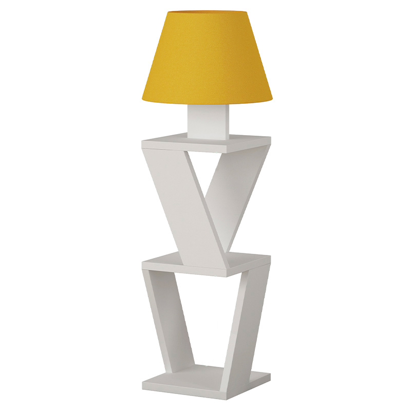 Торшер с белым каркасом с 2-мя полками и желтым тканевым абажуром KOZENA SIDE FLOOR LAMP YELLOW Белый Желтый в Костроме | Loft Concept 