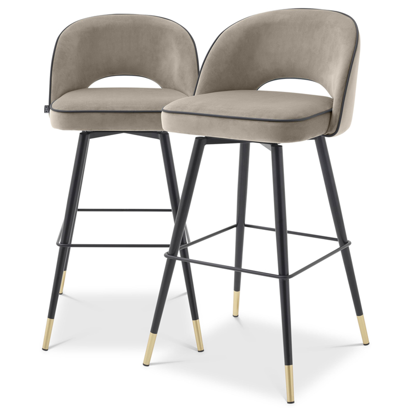 Комплект барных стульев Eichholtz Bar Stool Cliff set of 2 greige Черный Латунь Бежево-серый Комплект барных стульев Eichholtz Bar Stool Cliff set of 2 greige Черный Латунь Бежево-серый в Костроме | Loft Concept