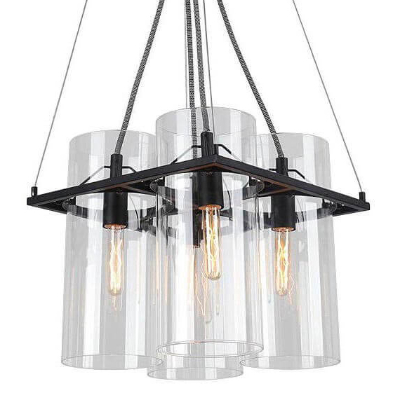 Люстра Glass Cylinder Chandelier Прозрачный Черный Люстра Glass Cylinder Chandelier Прозрачный Черный в Костроме | Loft Concept