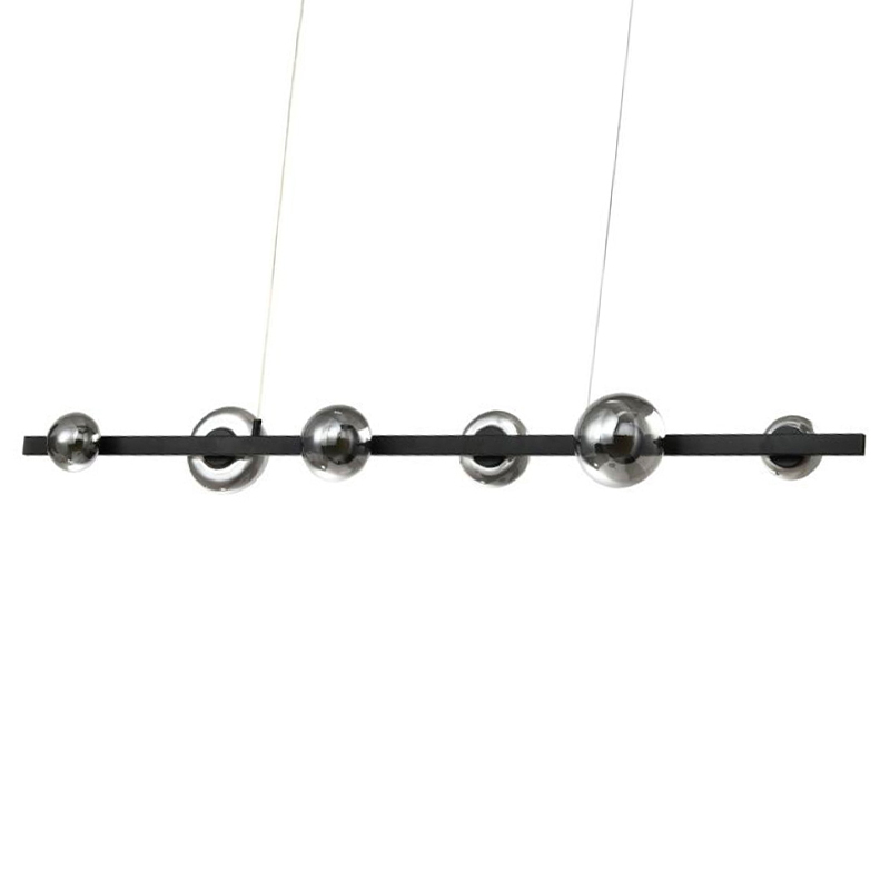 Люстра светодиодная линейная с 6-ю круглыми серыми плафонами Iona Chandelier Black Черный Серый Люстра светодиодная линейная с 6-ю круглыми серыми плафонами Iona Chandelier Black Черный Серый в Костроме | Loft Concept