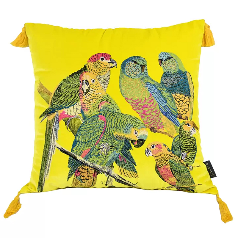 Декоративная подушка с вышивкой Embroidery Parrots Pillow Yellow Желтый Мульти Декоративная подушка с вышивкой Embroidery Parrots Pillow Yellow Желтый Мульти в Костроме | Loft Concept