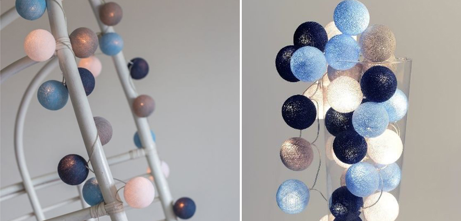 Гирлянда хлопковые фонарики Сotton Ball Sailor Blue - Loft-Concept в Костроме