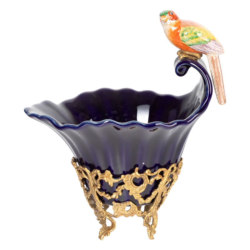 Чаша темно-синего цвета из фарфора с разноцветной птичкой Eden Garden porcelain and bronze Темно-синий Бронза Мульти Чаша темно-синего цвета из фарфора с разноцветной птичкой Eden Garden porcelain and bronze Темно-синий Бронза Мульти в Костроме | Loft Concept
