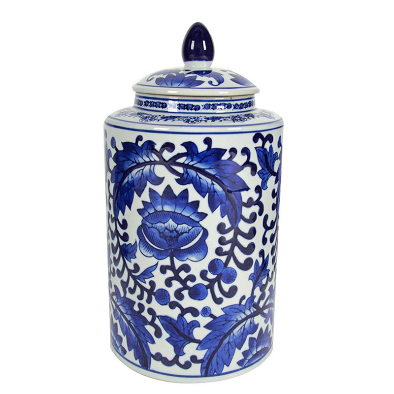 Ваза с крышкой Blue & White Floral Pattern Белый Синий Темно-синий Ваза с крышкой Blue & White Floral Pattern Белый Синий Темно-синий в Костроме | Loft Concept