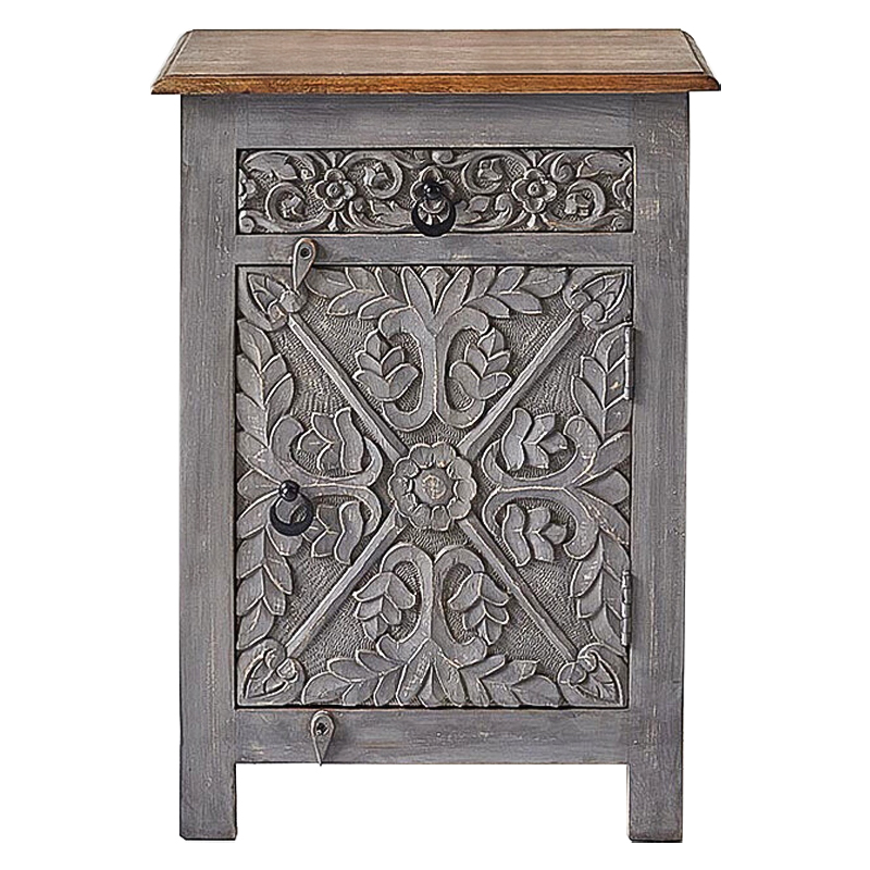 Тумба Indian Antique White Furniture Nightstand Ganica серый Серый Коричневый Тумба Indian Antique White Furniture Nightstand Ganica серый Серый Коричневый в Костроме | Loft Concept