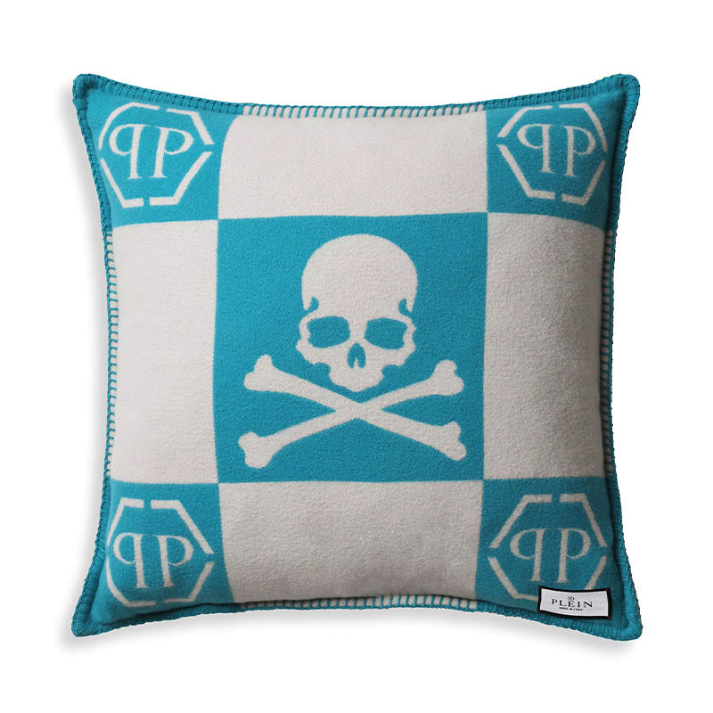 Подушка Philipp Plein Cushion Cashmere Skull 45 x 45 Голубой Белый Подушка Philipp Plein Cushion Cashmere Skull 45 x 45 Голубой Белый в Костроме | Loft Concept