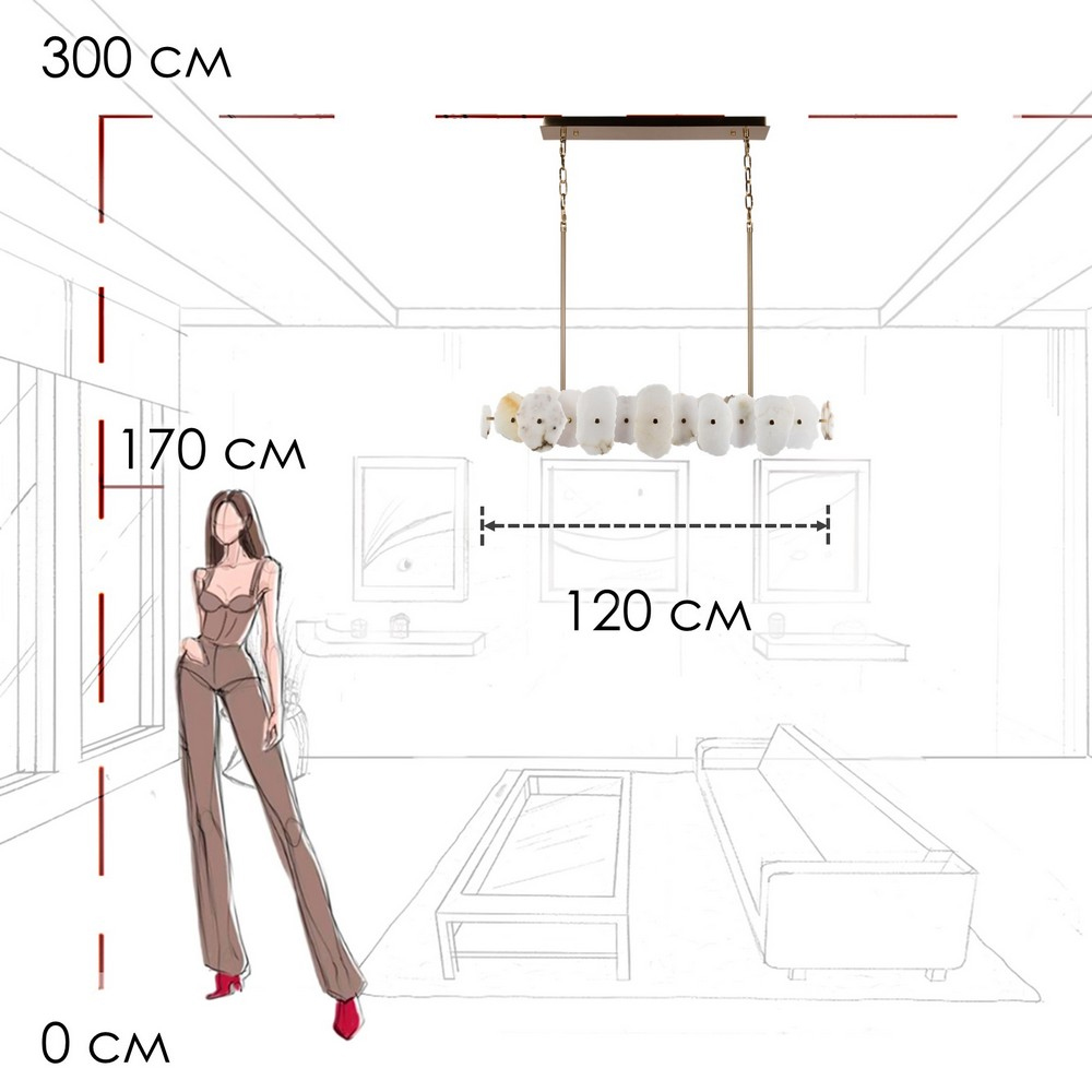 Подвесной светильник с фигурными элементами из белого алебастра Cryptocrystalline Stone в Костроме