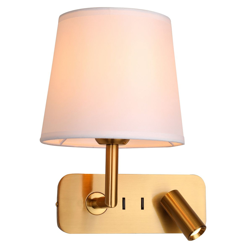 Бра с абажуром Trumpet Lamp Brass 2 лампы Латунь Белый Бежевый Бра с абажуром Trumpet Lamp Brass 2 лампы Латунь Белый Бежевый в Костроме | Loft Concept
