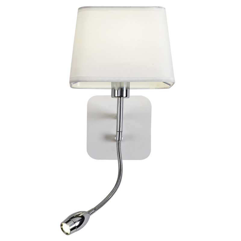 Бра с абажуром и гибким спотом Trumpet Lamp Хром Белый Бра с абажуром и гибким спотом Trumpet Lamp Хром Белый в Костроме | Loft Concept