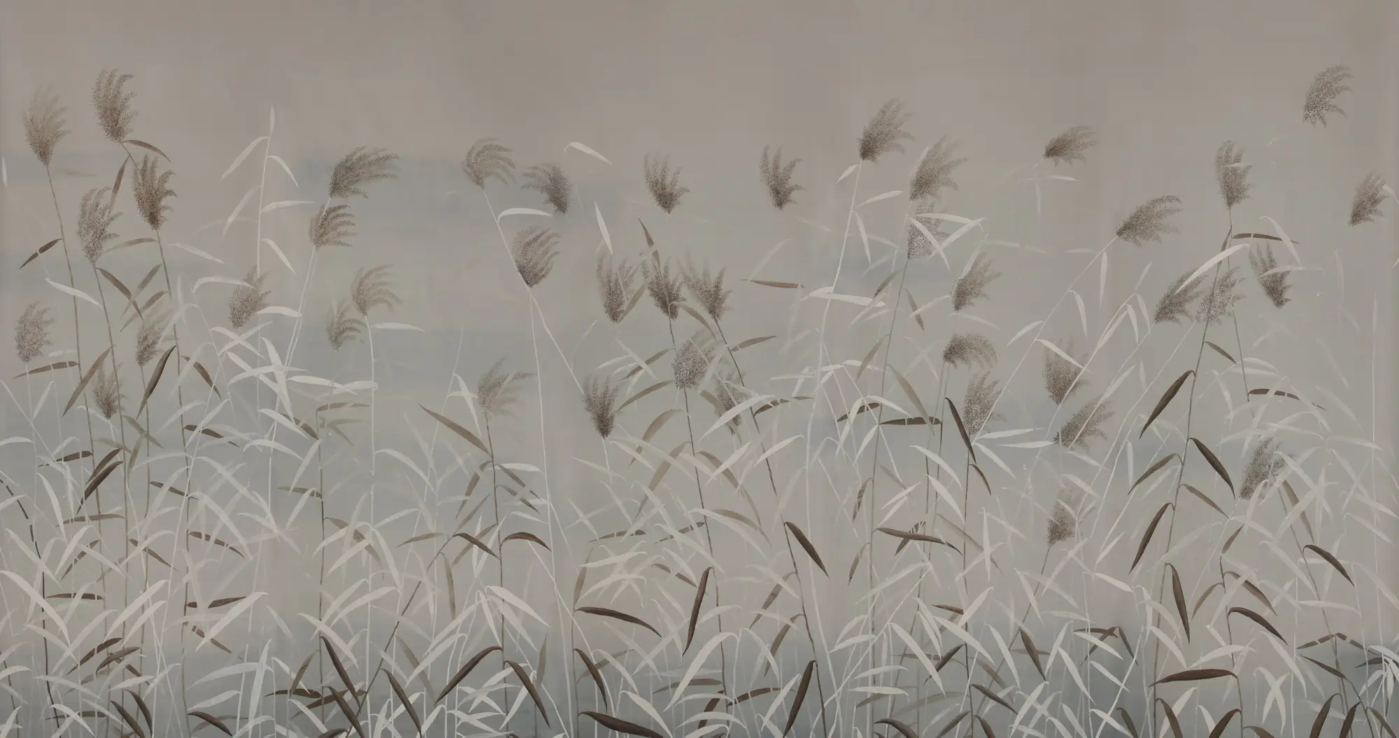 Обои ручная роспись Wild Grasses Special Colourway on Pale Grey dyed silk Обои ручная роспись Wild Grasses Special Colourway on Pale Grey dyed silk - постер Loft-Concept в Костроме