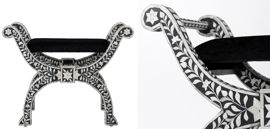 Табурет отделка кость черный BONE INLAY Jenny Stool Табурет отделка кость черный BONE INLAY Jenny Stool - Loft-Concept в Костроме