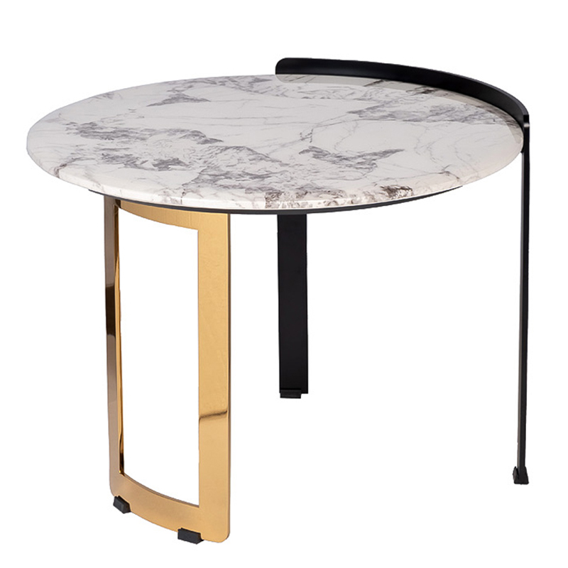 Приставной стол Rodgeir Side Table Черный Глянцевое золото Белый Мрамор Bianco Приставной стол Rodgeir Side Table Черный Глянцевое золото Белый Мрамор Bianco в Костроме | Loft Concept