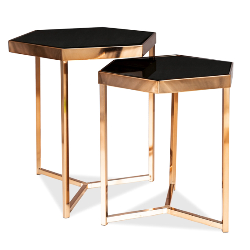 Комплект приставных столов Wally Side Table Золотой Шампань Черный Комплект приставных столов Wally Side Table Золотой Шампань Черный в Костроме | Loft Concept