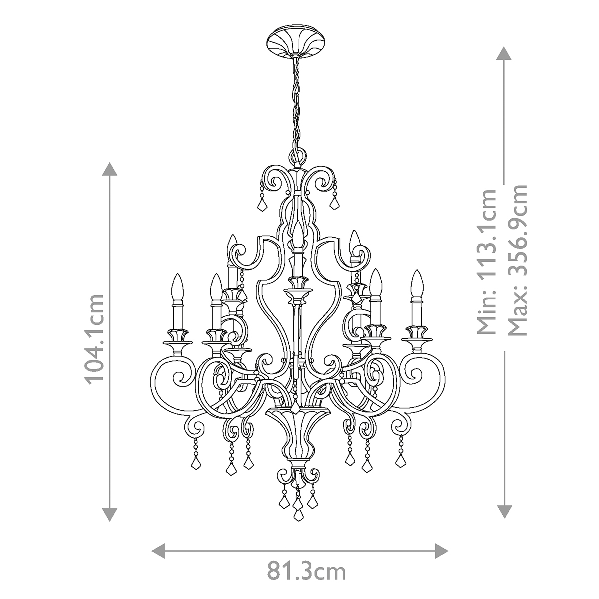 Люстра с подвесками из прозрачного стекла на кованом каркасе бронзового цвета в классическом стиле Quoizel в Костроме
