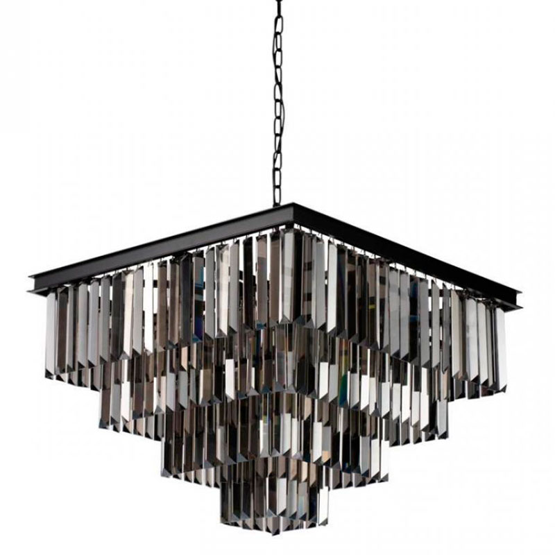 Квадратная Люстра RH 1920s Odeon Black iron Four layers Серое Стекло 60х60 Черный Серый Квадратная Люстра RH 1920s Odeon Black iron Four layers Серое Стекло 60х60 Черный Серый в Костроме | Loft Concept