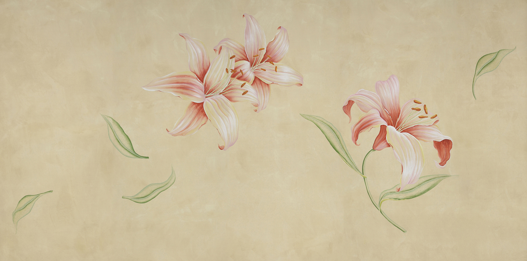Обои ручная роспись Lilium Special Colourway on yellow painted silk Обои ручная роспись Lilium Special Colourway on yellow painted silk - постер Loft-Concept в Костроме