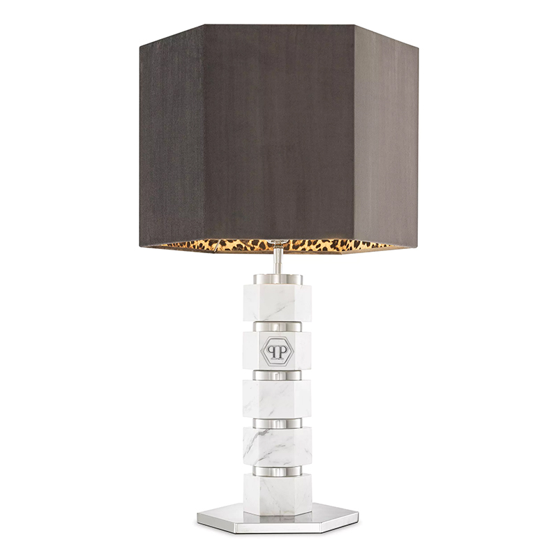 Настольная лампа Philipp Plein Table Lamp Hexagon Коричневый Белый Мрамор Bianco Хром Настольная лампа Philipp Plein Table Lamp Hexagon Коричневый Белый Мрамор Bianco Хром в Костроме | Loft Concept