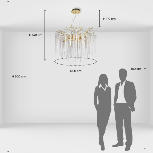 Люстра золотого цвета с декоративными ветками и длинными прозрачными стеклянными подвесами в форме сосулек Droplet Chandelier в Костроме