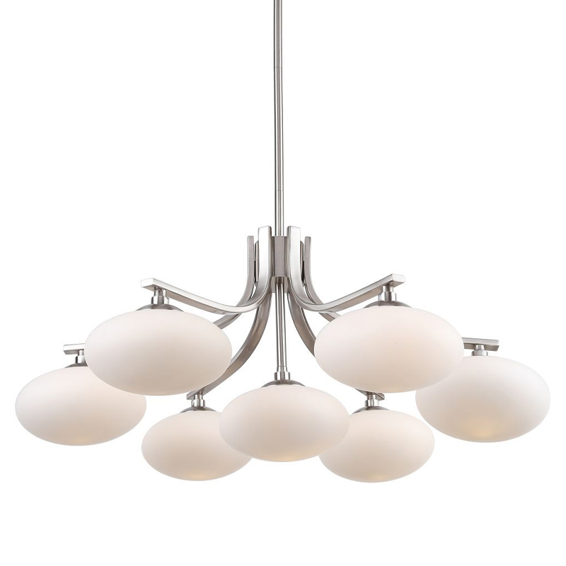 Люстра с овальными белыми плафонами Mushrooms Lamp Никель Белый в Костроме | Loft Concept 
