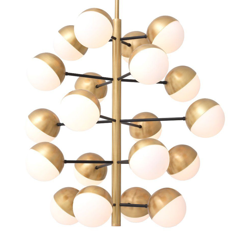 Люстра Eichholtz Chandelier Cona L Латунь Античная полированная Белое матовое стекло Черный Люстра Eichholtz Chandelier Cona L Латунь Античная полированная Белое матовое стекло Черный в Костроме | Loft Concept