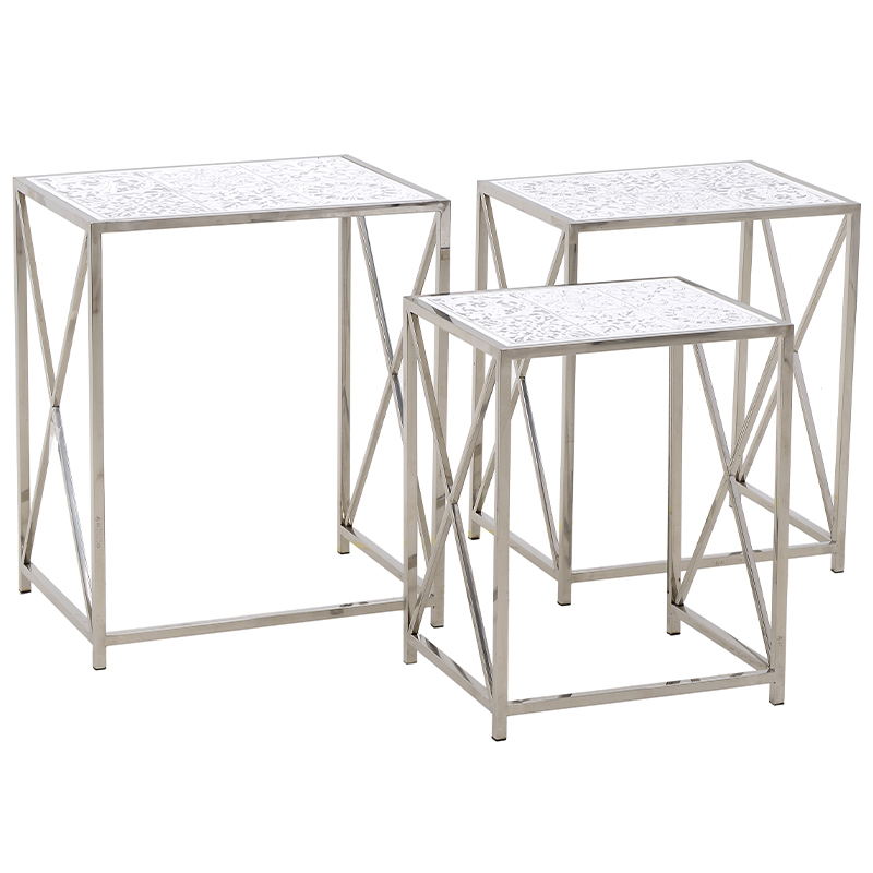 Комплект из 3-х приставных столов Hadiya Side Tables Хром Белый Комплект из 3-х приставных столов Hadiya Side Tables Хром Белый в Костроме | Loft Concept