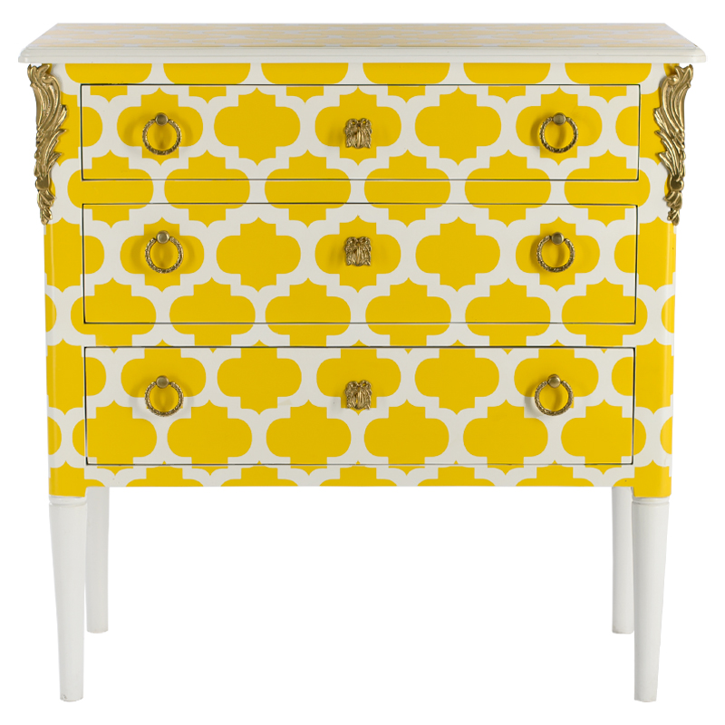 Комод с орнаментом четырехлистник L.XV CHEST OF DRAWERS Garland Желтый Желтый Белый Золотой Комод с орнаментом четырехлистник L.XV CHEST OF DRAWERS Garland Желтый Желтый Белый Золотой в Костроме | Loft Concept
