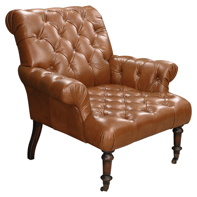 Кресло кожаное Bastien Leather Brown Armchair Коричневый Кресло кожаное Bastien Leather Brown Armchair Коричневый в Костроме | Loft Concept