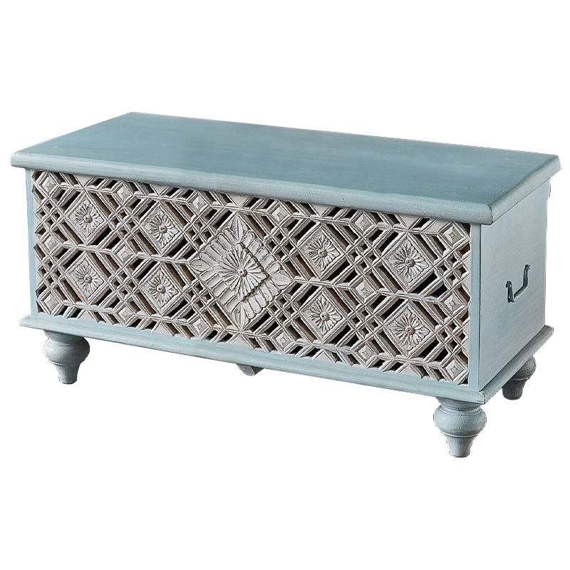 Сундук резной Vimal Carved Wood Chest Голубой Белый Сундук резной Vimal Carved Wood Chest Голубой Белый в Костроме | Loft Concept