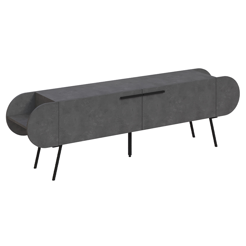 ТВ-тумба серая с 2-мя откидными дверцами и 2-мя открытыми полками CAPSULE TV STAND RETRO GREY Серый Черный ТВ-тумба серая с 2-мя откидными дверцами и 2-мя открытыми полками CAPSULE TV STAND RETRO GREY Серый Черный в Костроме | Loft Concept