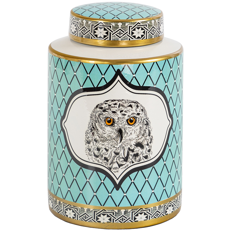Ваза с крышкой Owl Collection Turquoise Vase Бирюзовый Черно-белый Золотой Ваза с крышкой Owl Collection Turquoise Vase Бирюзовый Черно-белый Золотой в Костроме | Loft Concept