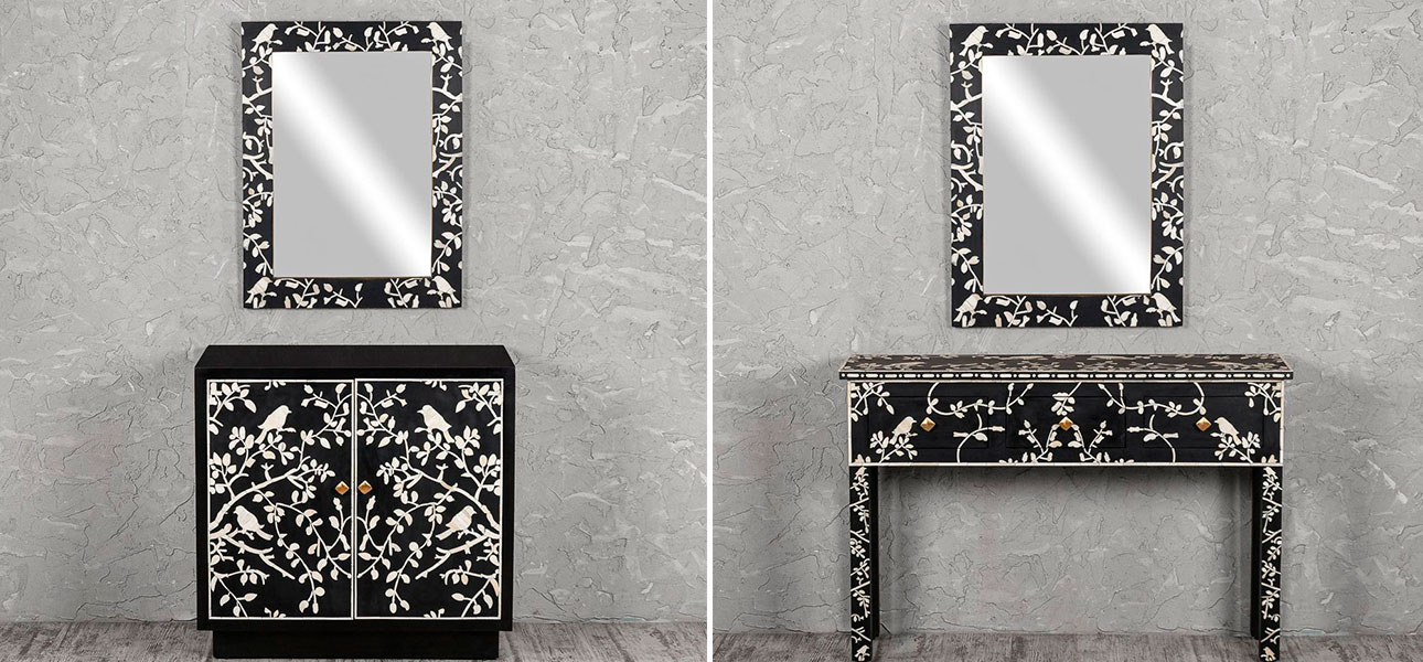 Зеркало с инкрустацией черное Birds - фото №2