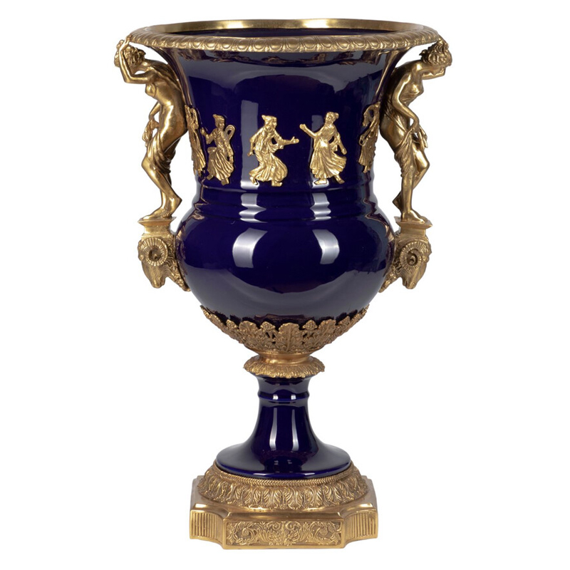 Ваза темно-синего цвета из фарфора с бронзовыми ручками в виде фигур Eden Garden porcelain and bronze Темно-синий Бронза Ваза темно-синего цвета из фарфора с бронзовыми ручками в виде фигур Eden Garden porcelain and bronze Темно-синий Бронза в Костроме | Loft Concept