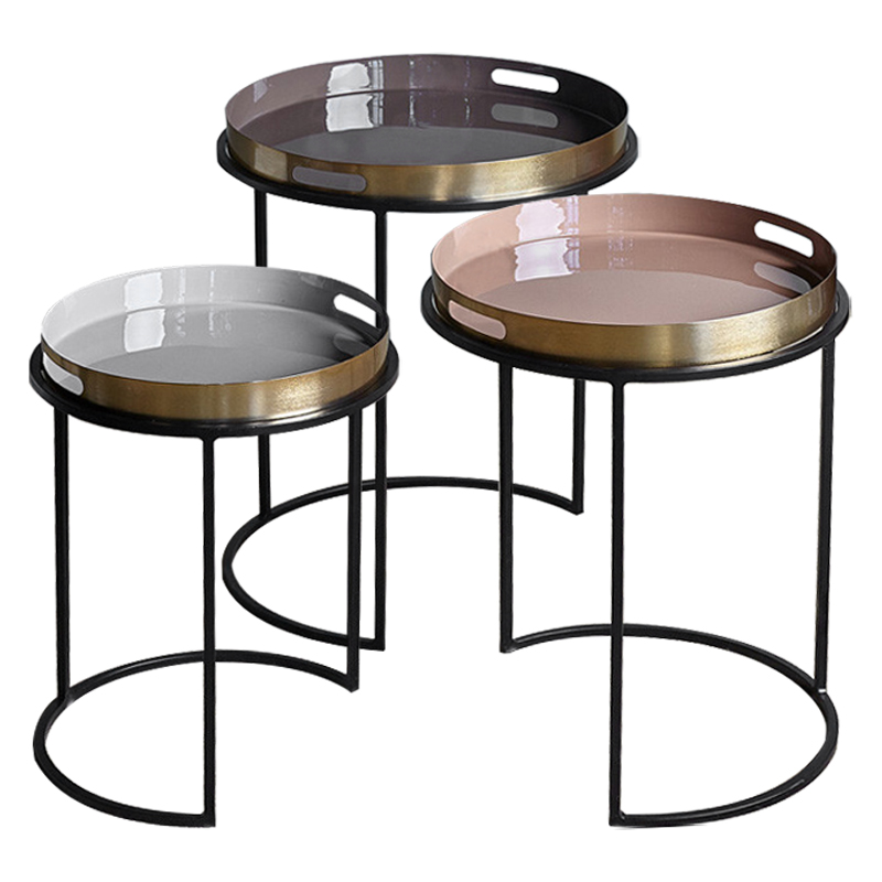 Комплект приставных столиков Bailey Side Tables Латунь Черный Белый Дымчатая Роза Коричневый Комплект приставных столиков Bailey Side Tables Латунь Черный Белый Дымчатая Роза Коричневый в Костроме | Loft Concept