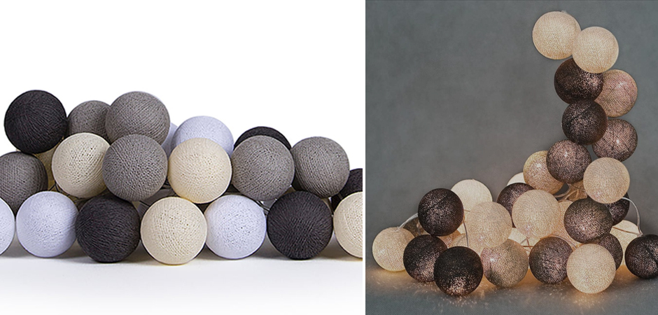 Гирлянда хлопковые фонарики Сotton Ball Taupe - Loft-Concept в Костроме