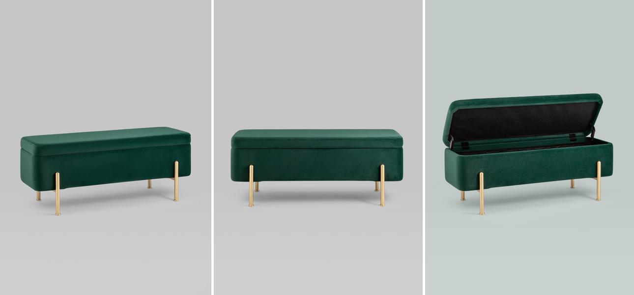 Банкетка с ящиком изумрудный велюр Sanjay Velour - фото