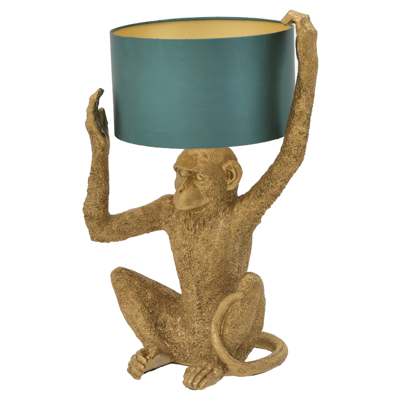 Настольная лампа Gold Monkey Holding Lampshade Золотой Бирюзовый Настольная лампа Gold Monkey Holding Lampshade Золотой Бирюзовый в Костроме | Loft Concept