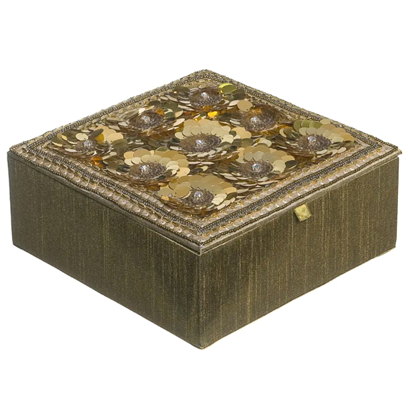 Шкатулка с вышивкой из бисера Flower Beads Embroidery Box Золотой Шкатулка с вышивкой из бисера Flower Beads Embroidery Box Золотой в Костроме | Loft Concept