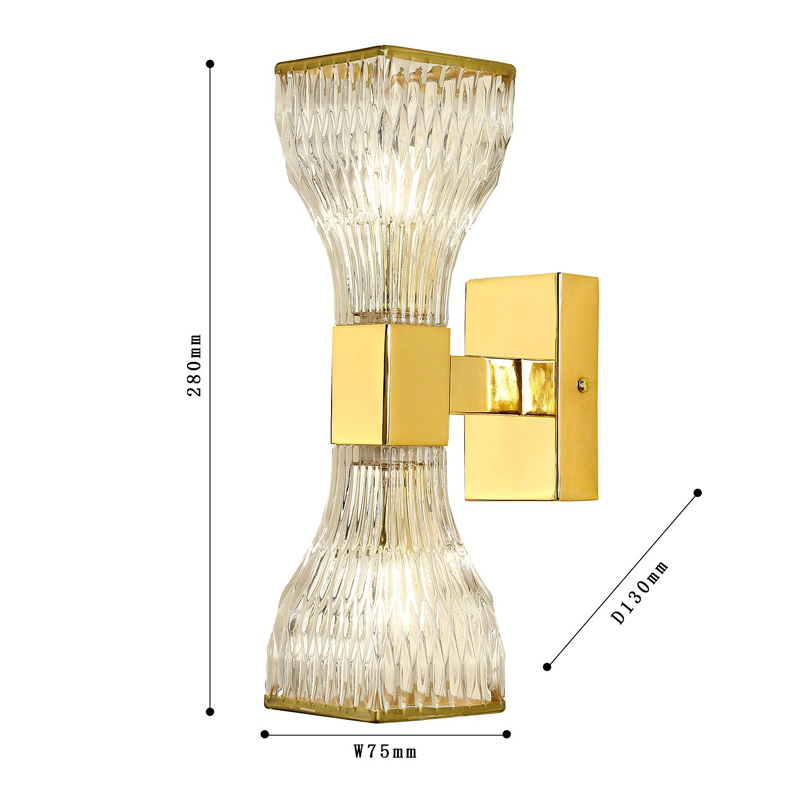 Бра с двумя плафонами из рельефного стекла GLASS HORN Gold Бра с двумя плафонами из рельефного стекла GLASS HORN Gold в Костроме