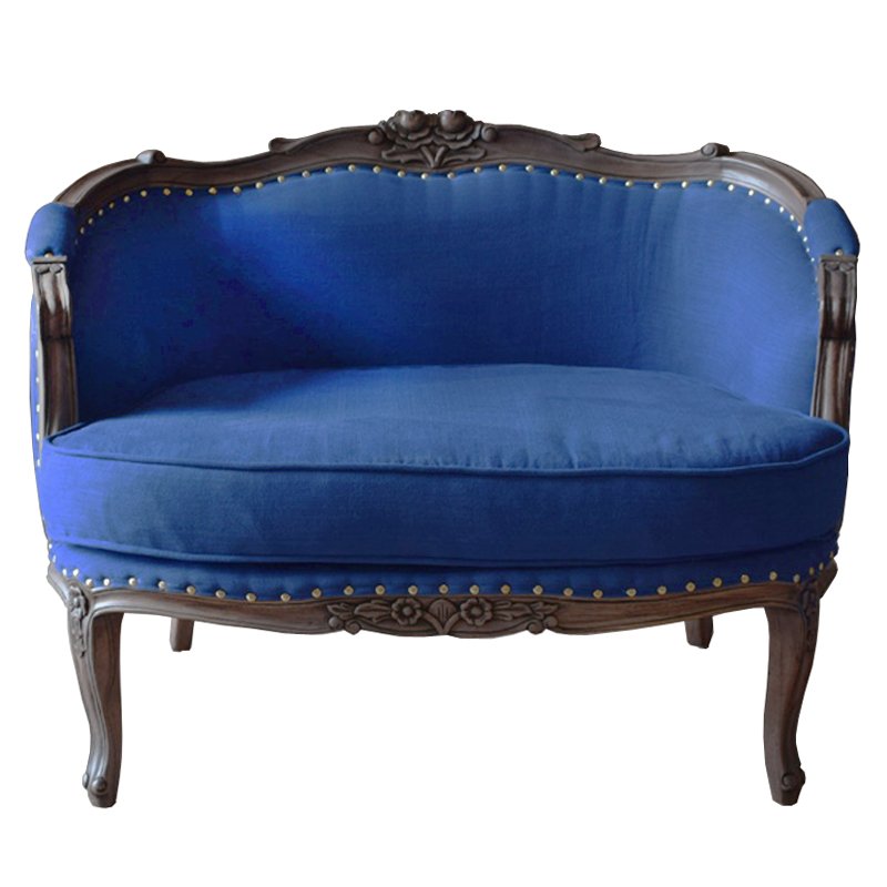 Кресло L.XV MARQUISE GONDOLA CHAIR blue linen Синий Дерево Темно-Серый Кресло L.XV MARQUISE GONDOLA CHAIR blue linen Синий Дерево Темно-Серый в Костроме | Loft Concept